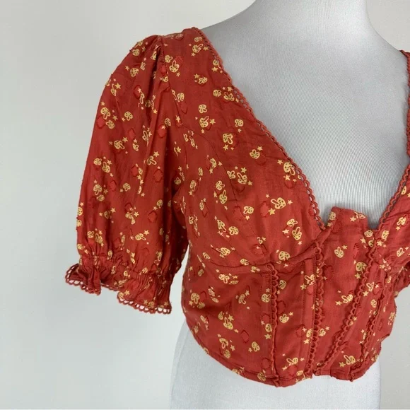 Urban Outfitters Daniella Corset Cropped Top Mushroom Print Size Medium - Picture 3 of 7